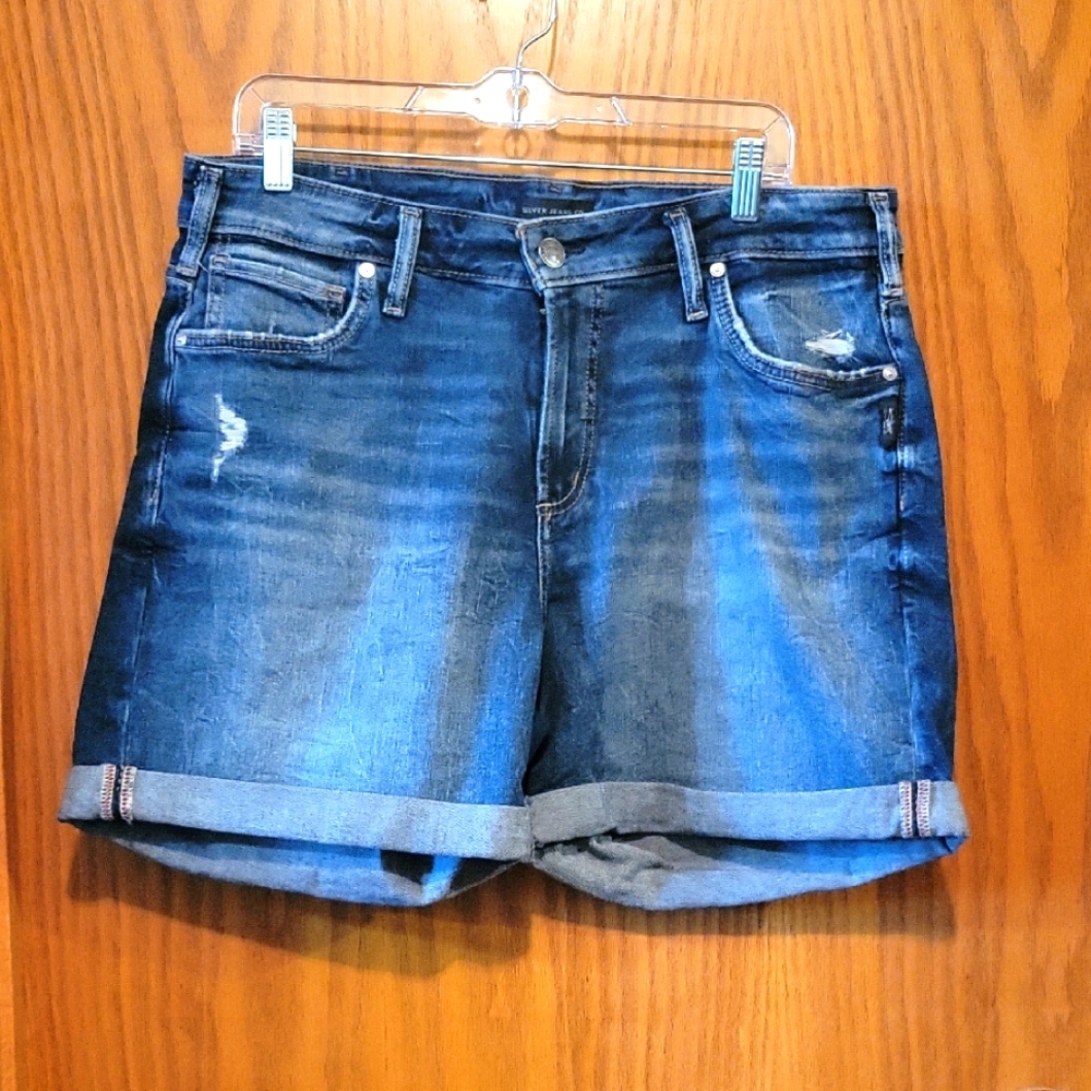 Silver Jeans Blue Jean Shorts with Distressed Cuffed Hem